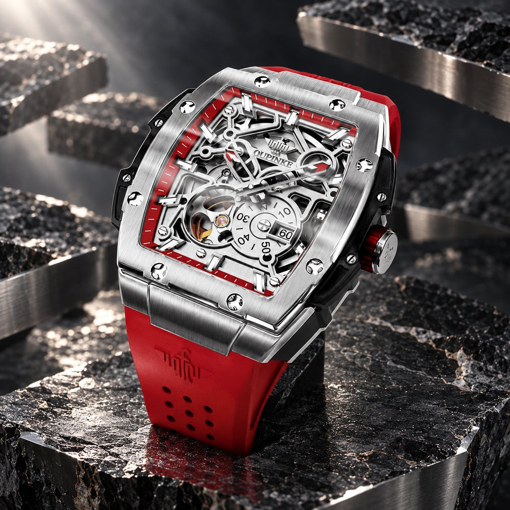 Engine Legacy™ Alpine Phantom — Red watch between suspended mineral slabs.